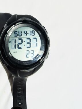 Chunky Digital Wristwatch WR 30M Round Face Black Buckle Band